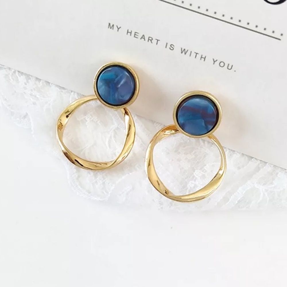 Gold Blue Drop Earrings